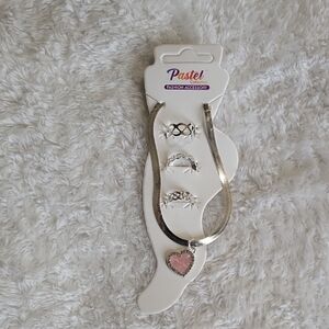 Anklet With Pink Heart  & Toe Rings.